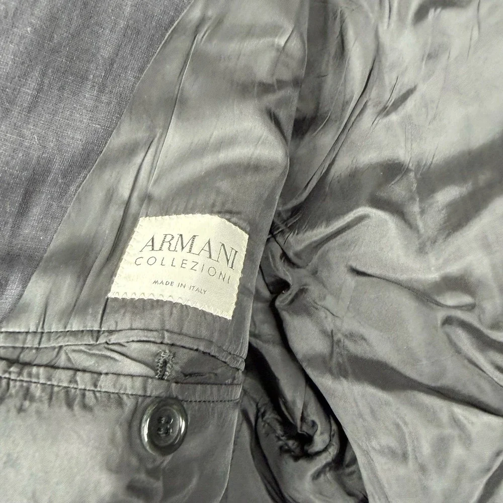 Armani Collezioni Linen Blend 3 Button Blazer Suit Jacket Black Mens Size 52R 42